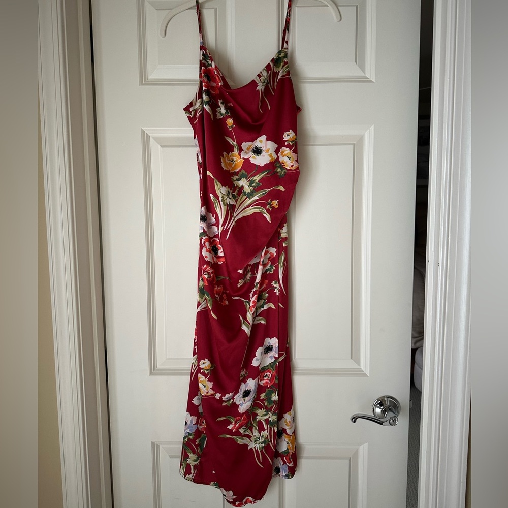 Floral Red Silk Dress